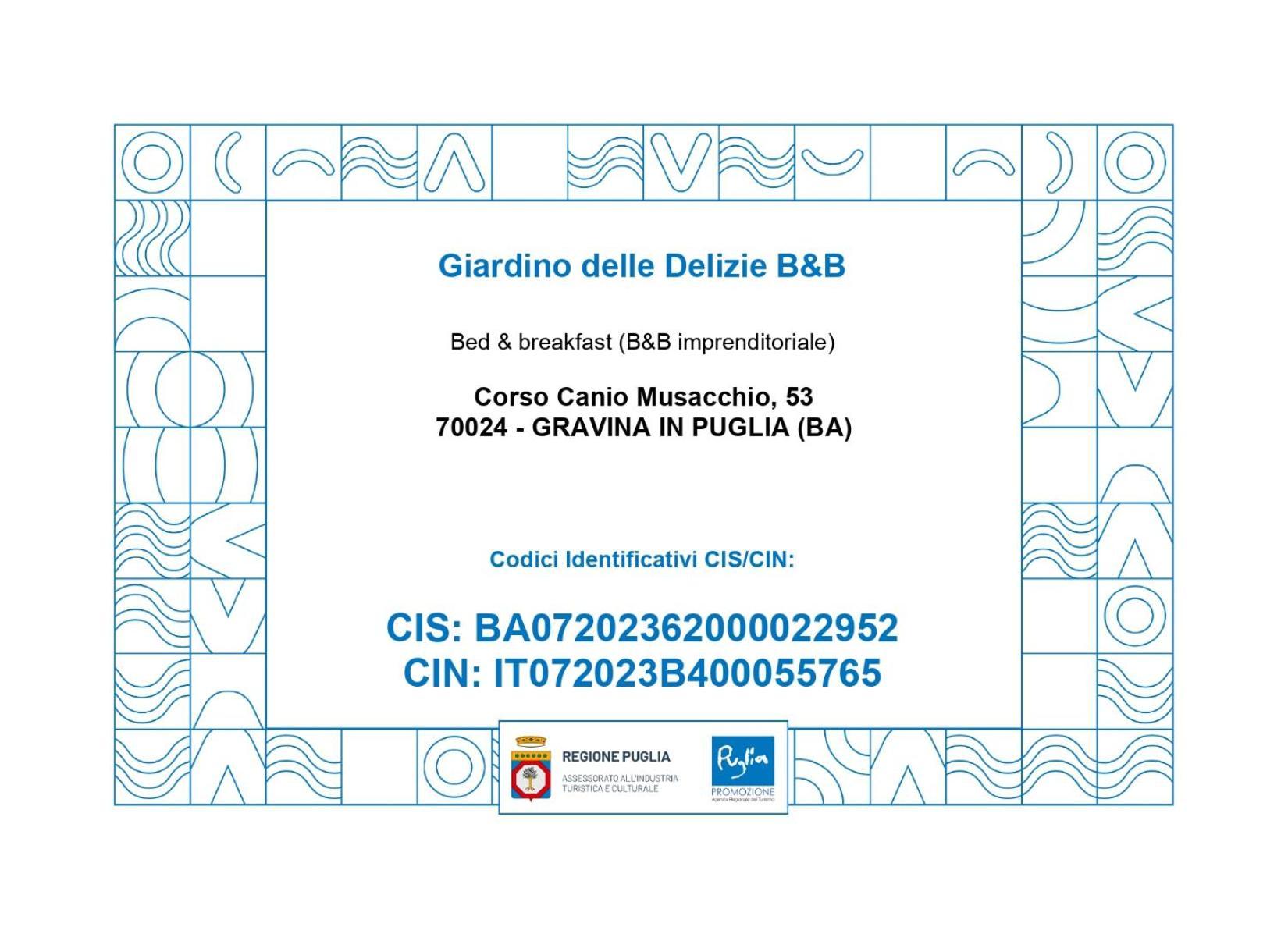 B&B Giardino Delle Delizie Gravina in Puglia Eksteriør billede